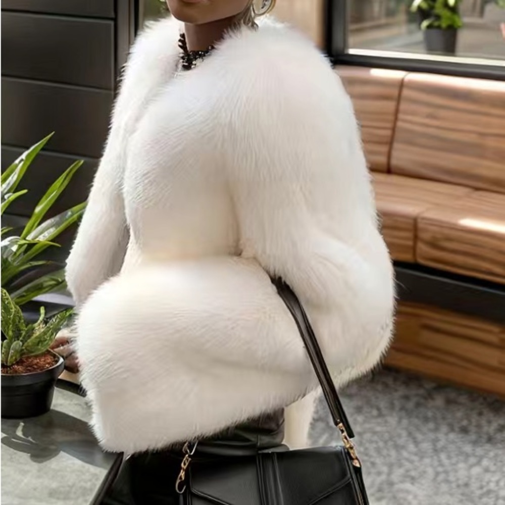 Luxe off white vegan fur teddy jacket